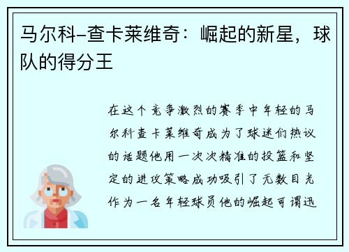 马尔科-查卡莱维奇：崛起的新星，球队的得分王