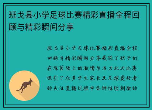 班戈县小学足球比赛精彩直播全程回顾与精彩瞬间分享